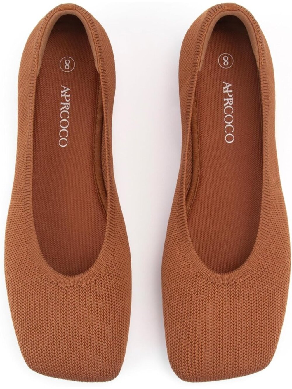 Women's Burnt Orange Wide Toe Box Square Toe Washable Slip On Ballet Flat Shoes